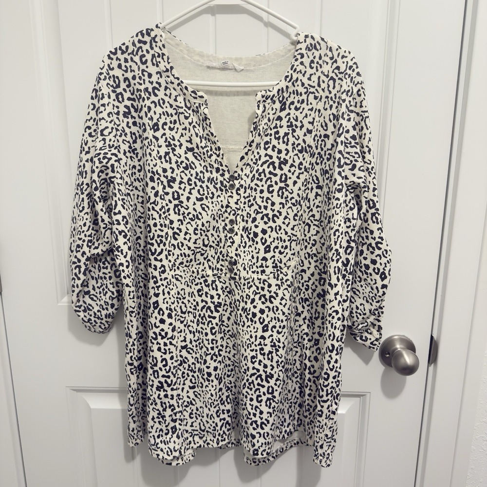 Jane & Delancey Women's Animal Print‎ Blouse Roll Up Sleeve Size 1X